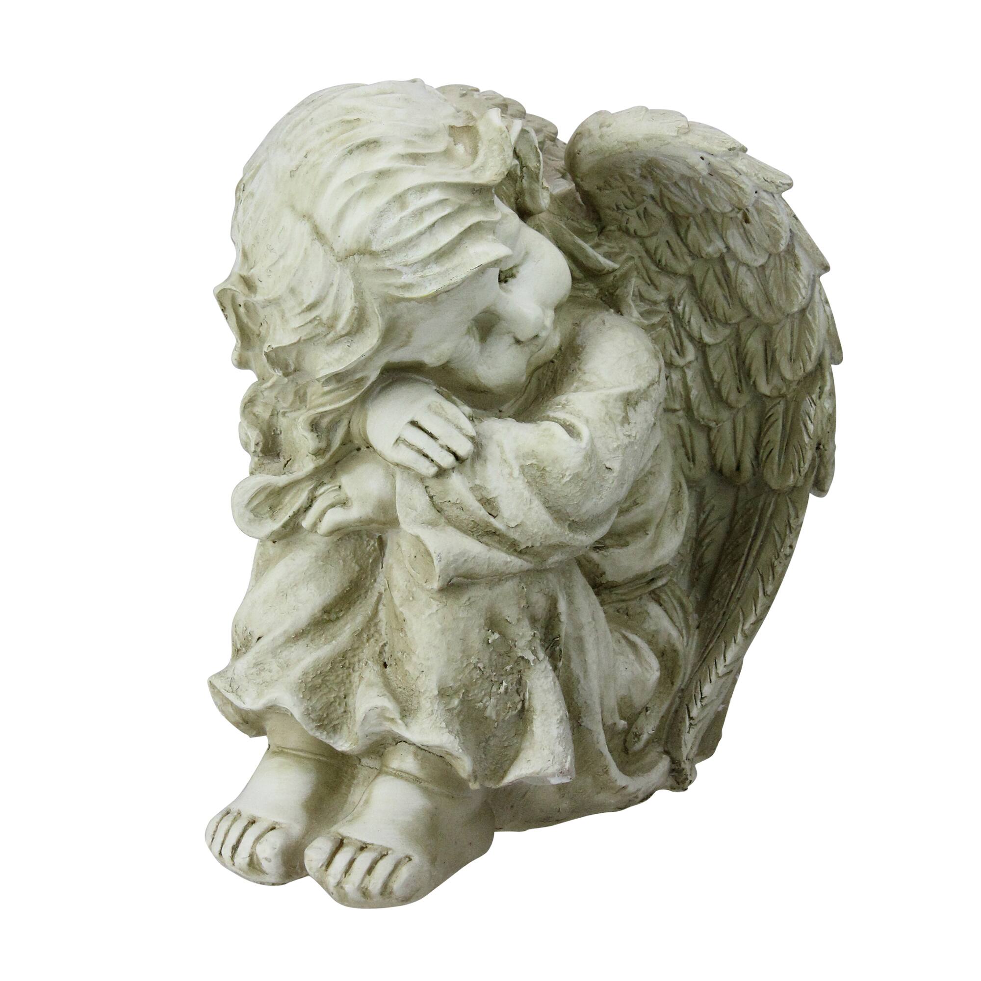 9.5" Heavenly Gardens Distressed Ivory Resting Cherub Angel Outdoor Garden Statue